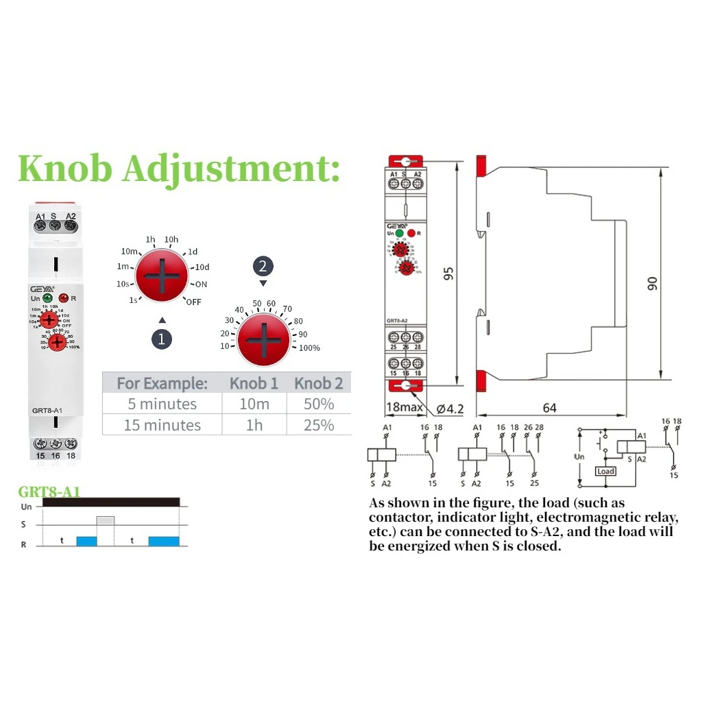 GEYA Таймер задержки AC/DC 12 В-240 В Мини-реле времени включения питания Тип DIN-рейки