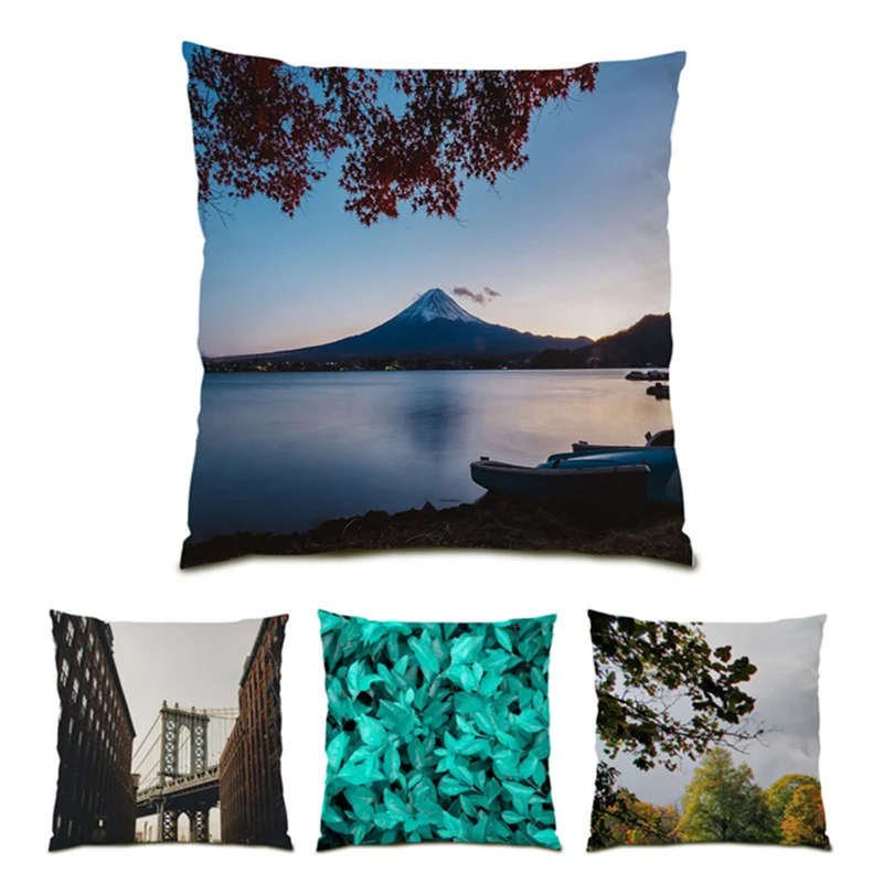

45x45 Vintage Pillowcases Beautiful Bedroom Decoration Velvet Print Decor Nature Landscape Cushion Covers Polyester Linen E1026