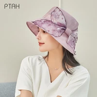 ptah fashion 100 mulberry silk hats summer sun protection breathable cap women upf50 hat female windproof rope not polyester