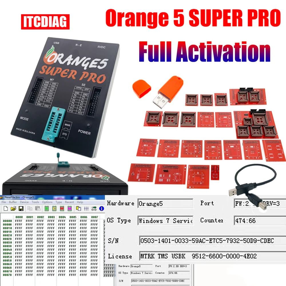 

Программатор Orange5 Orange 5 Super Pro V1.35/1,36 с полной активацией, профессиональный программатор с полным адаптером OBD2, автоматический программатор