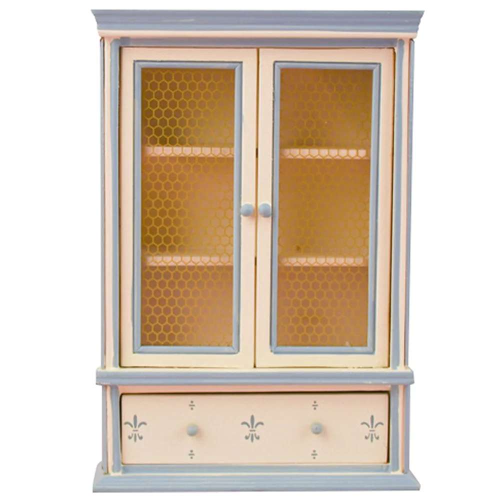 

Dollhouse Bookshelf Cabinet Model Kids Toy Organizer Bins Furniture Desktop Ornament Glass Child