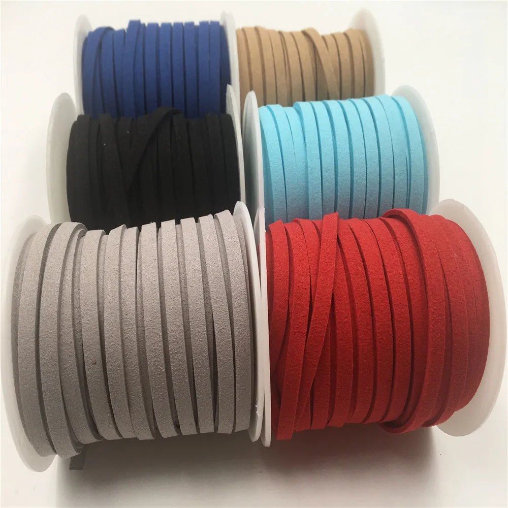 

5 мм, 5 ярдов, 19 цветов, плоский плетеный кожаный шнур из искусственной замши, Корейский Бархатный кожаный ремень, браслет ручной работы