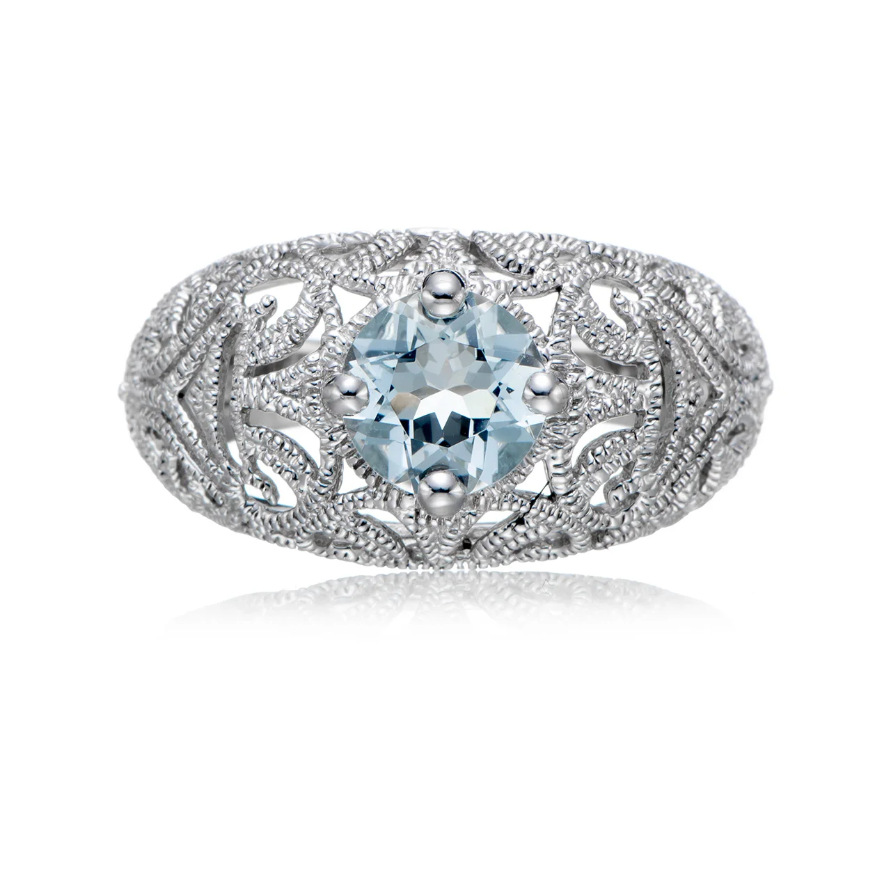 

GESIDE 7mm Aquamarine Rhodium Over Sterling Silver Ring