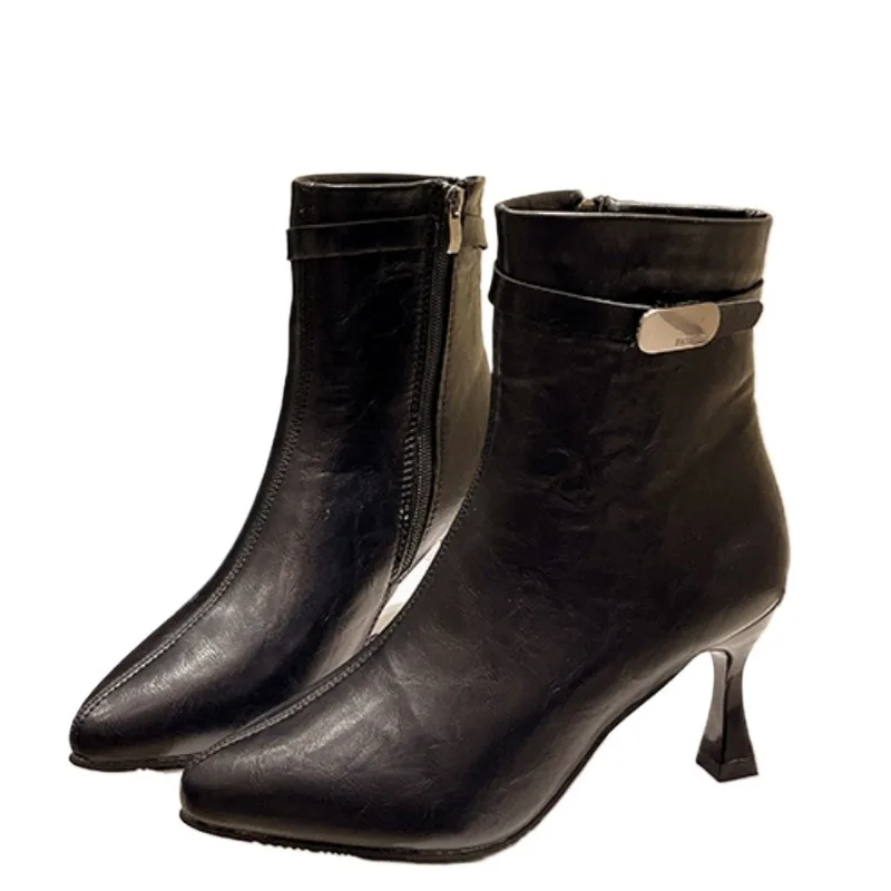 Женские ботильоны на высоком каблуке пикантные замшевые элегантные туфли с