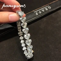 pansysen 100 real silver 925 charm bracelets simulated moissanite diamond heart desgin handmade christmas gift original jewelry