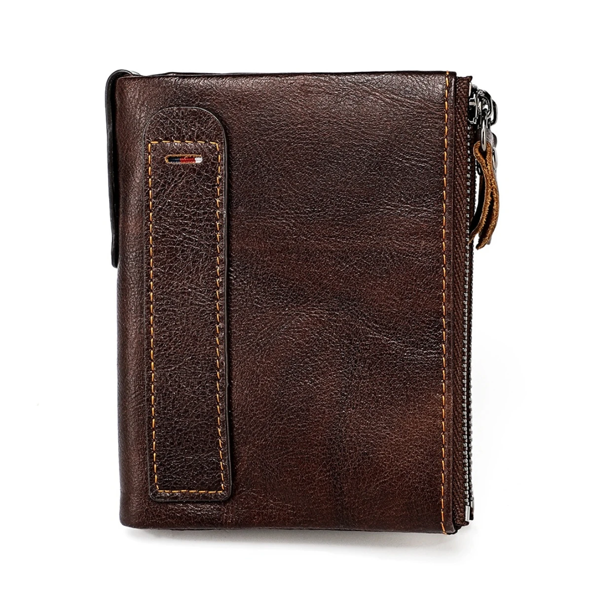 

High Quality Genuine Leather Men's Wallet Vintage Wallets for Men Multi-functional Double Zipper Coin Purse RFID Card Holder New