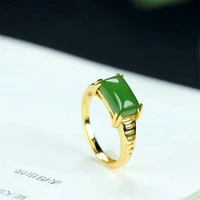 hot selling natural hand carved 925 silver gufajin inlaid jade square ring fashion jewelry men women luck gifts