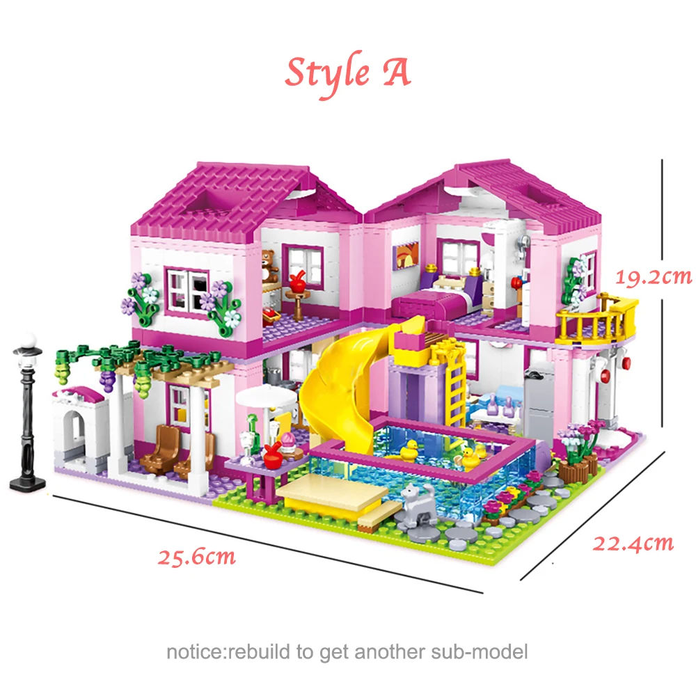 3in1 Friends House Summer Holiday Villa Apartament Casa Castle City Series Building Blocks Construction Toys Sets for Girls Gift - купить по