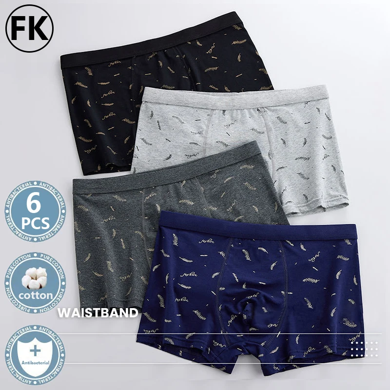 FK 6Pcs Cotton Print Men Underwear Boxer Shorts Sexy Men Boxershorts Breathable Underpants Lingerie Male Panties Free Shipping