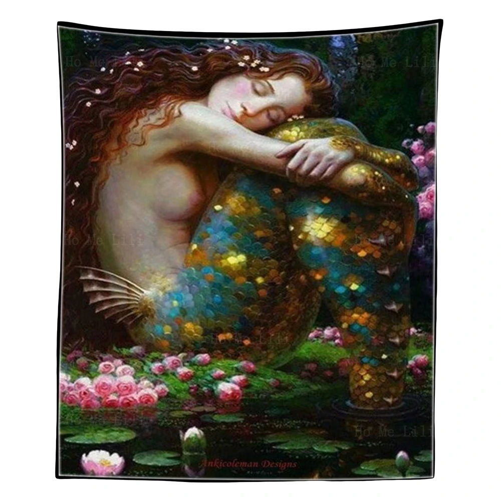 

Сказочный гобелен мечты Русалка синяя Луна Единорог девочка фантазия искусство Красивая Луна Сказочный гобелен от Ho Me Lili для дома гостиная ...