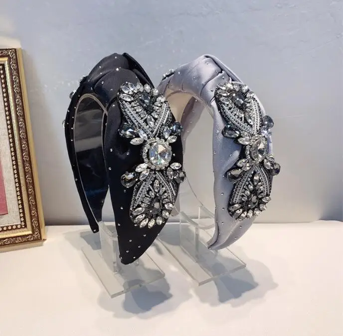 

Korean the simple silky cloth hairbands super flash zircon flower bud knot fresh elegant women hair hoop