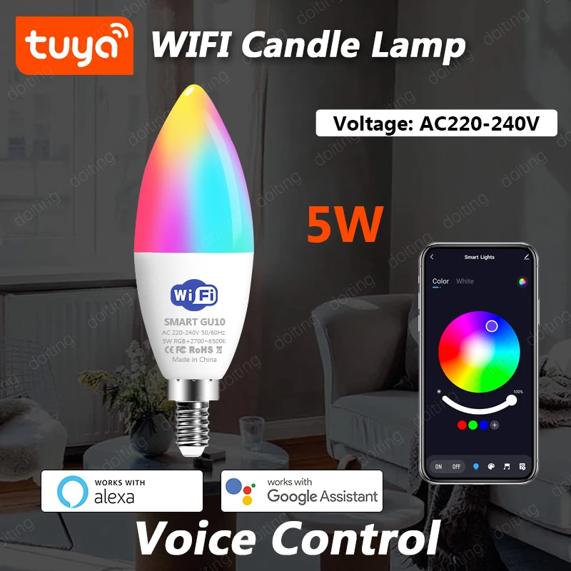 

Умная светодиодная лампа E14 RGB Bluetooth Wi-Fi