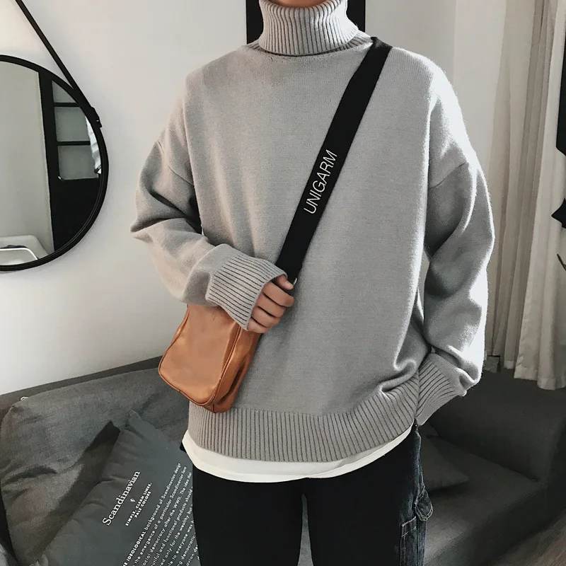 2022 New Men Winter Loose Knitted Sweater Turtleneck Tops Solid Oversize Sweater Male Fashion Long Warmth Streetwear M-XXL