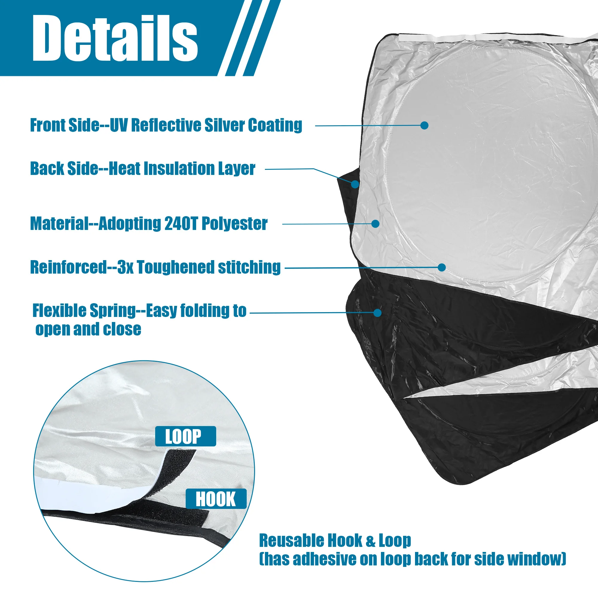 Uxcell Semi-Truck Sunshade for Windshield and Side Window 240T Block Sun Ray RV Big Rig Protective Car Interior Accessories |