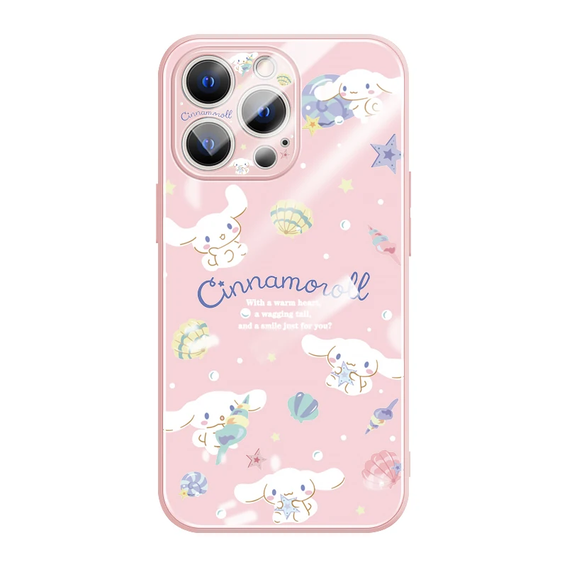 

Kawaii Sanriod Cinnamorol женский чехол серии Iphone женский жидкий мягкий силиконовый стеклянный чехол пластиковый защитный чехол для объектива