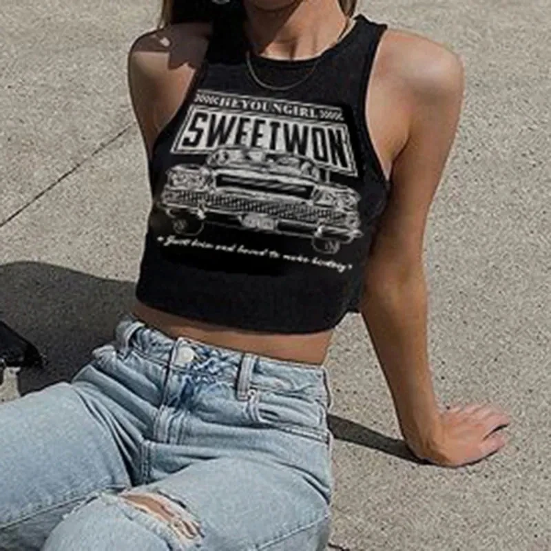 

Женский уличный Топ без рукавов с круглым вырезом, Y2K