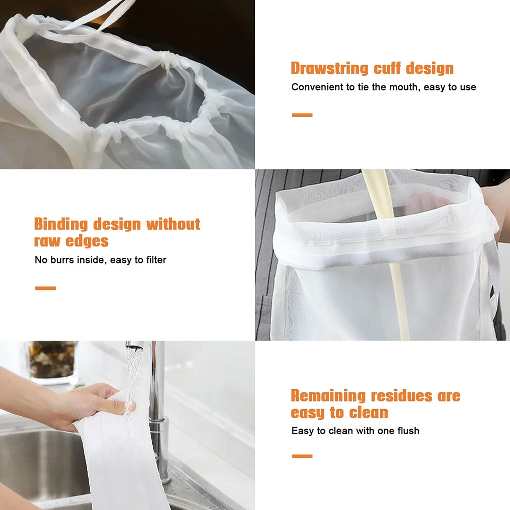 

Soy Milk Wine Filter Bag Nut Milk Bag Tea Coffee Oil Yogurt Filter Net Mesh Kitchen Food Reusable Nylon Filter Bags Strainer