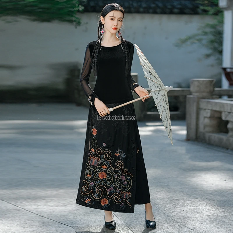 2024 новый китайский стиль улучшенная юбка в национальном стиле с вышивкой и