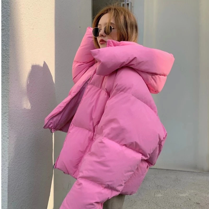 2023 Winter Korean Parkas Fluffy Hooded Bread Down Jacket Women Thick Loose Short Puffer Coat Jacket Casual Chic Outwear Female
