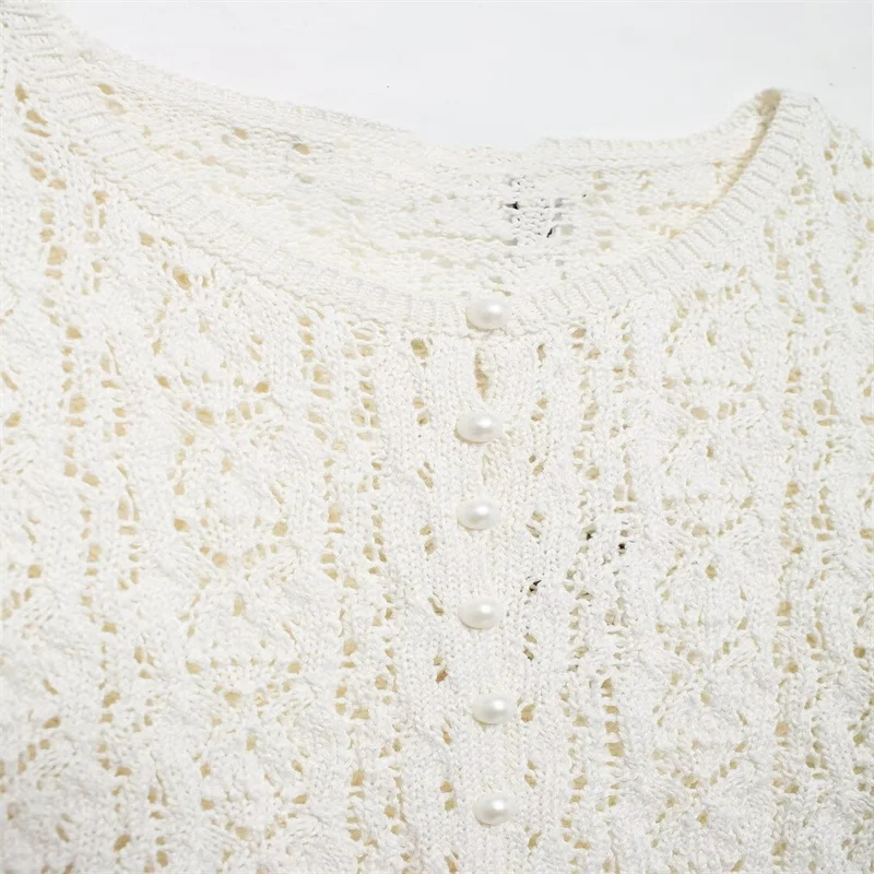 Летняя женская трикотажная куртка ZBZA новинка 2024 модный жаккардовый сетчатый