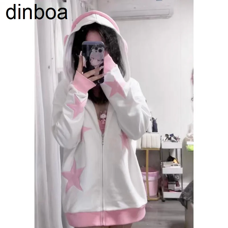 

Dinboa-y2k Clothes Hoodies Women Thicked Casual Oversized Outwear Harajuku Fashion Korean Zipper Jackets Hooded Sweatshirt Tops
