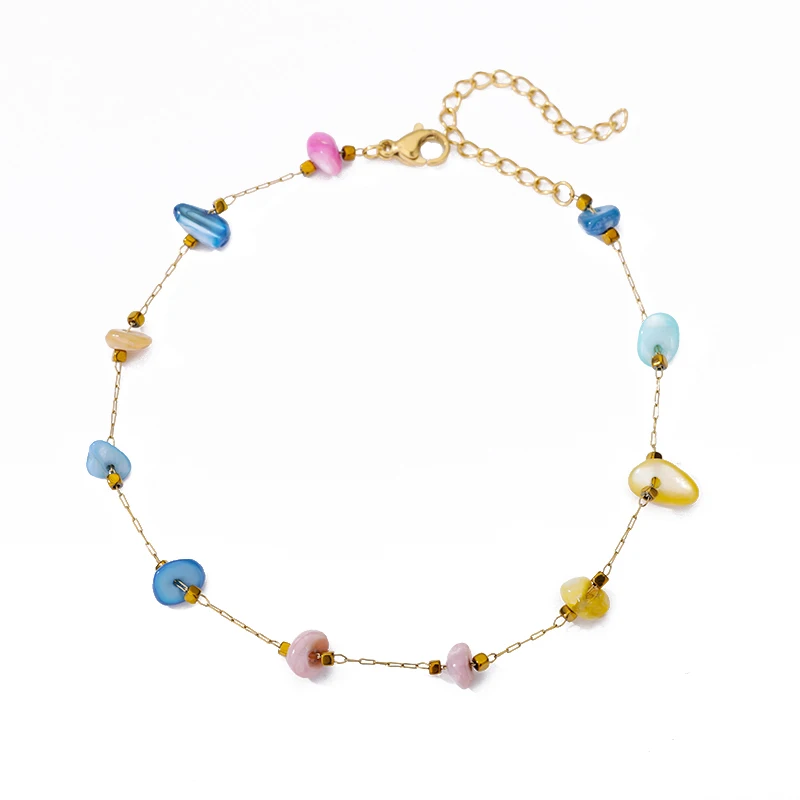 Stainless Steel Natural Resin Stone Anklets for Women Enamel Round Leg Chain Bracelet Summer Beach Foot Jewelry Gift |