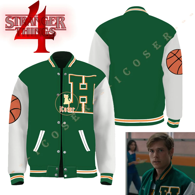 

Stranger Things Season 4 Cosplay Costume Jason Carver Baseball Green Jacket Hawkins Coat Team Uniform Outfit Men Halloween Party