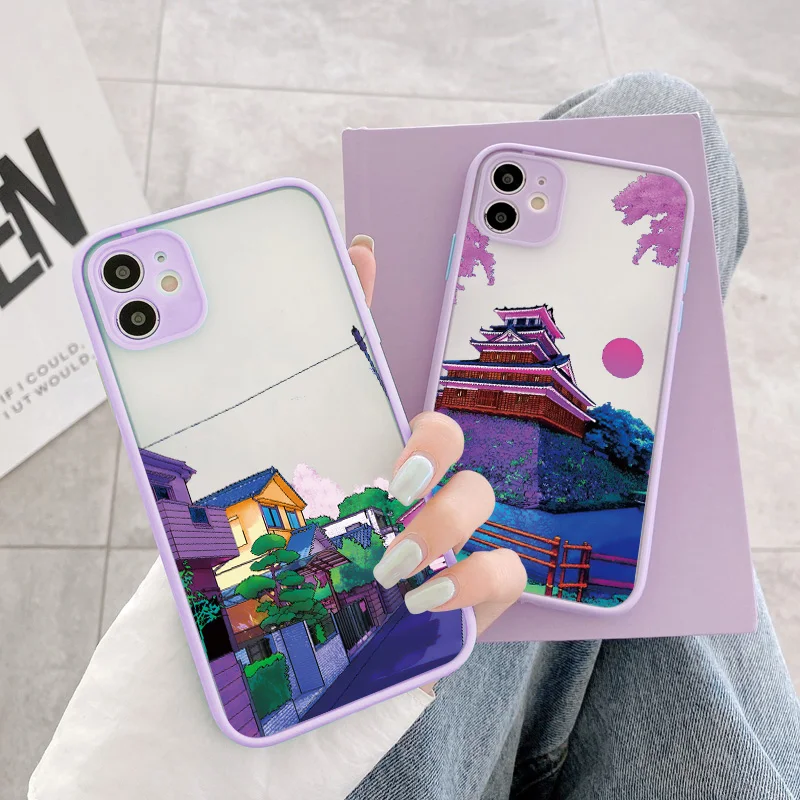 

Japanese Anime Hand Painted House scenery Phone Case For iPhone X XR XS Max 13 12 11 Pro Max 7 8 Plus SE 2020 Hard Matte Cover
