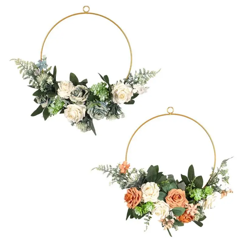 

Artificial Floral Hoop Wreath Universal Rose Flower Door Wreath With Eucalyptus Multipurpose Gift Floral Wall Wreath Decors