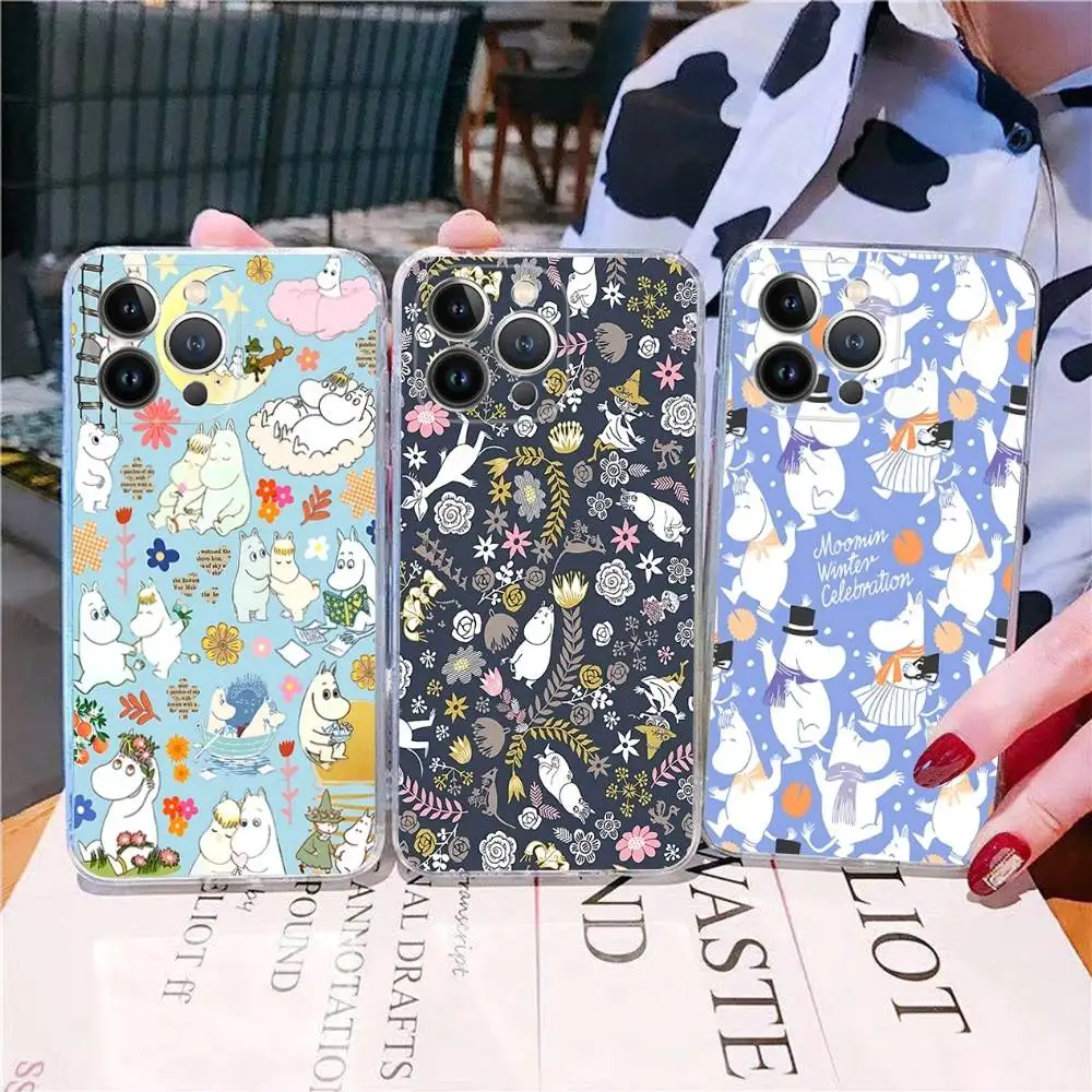 Фото Прозрачный мягкий чехол для телефона с изображением аниме M-Moomins для IPhone 15, 12, 14, 16, 17, 13 Plus 11 Pro Max 13 Pro №1