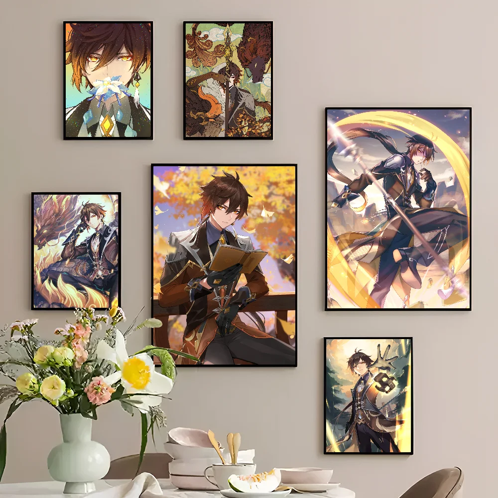 Винтажные постеры Genshin Impact ZhongLi Morax наклейки на стену