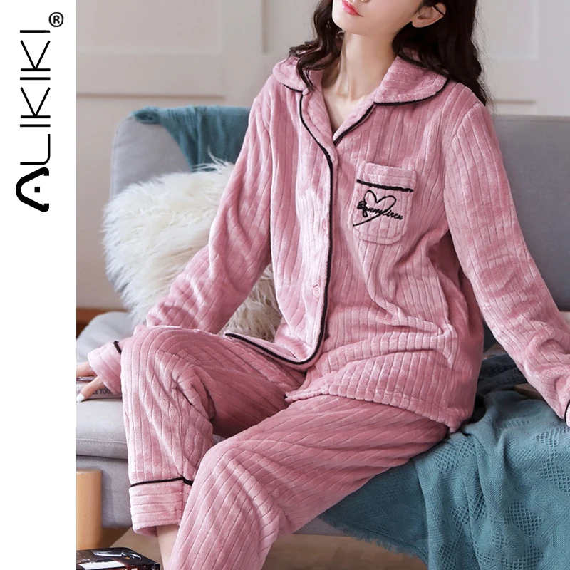 

Женские зимние толстые теплые мягкие пижамы, фланелевые пижамы с длинным рукавом, пижамы для девочек, дамские пижамы для холодной погоды, до...