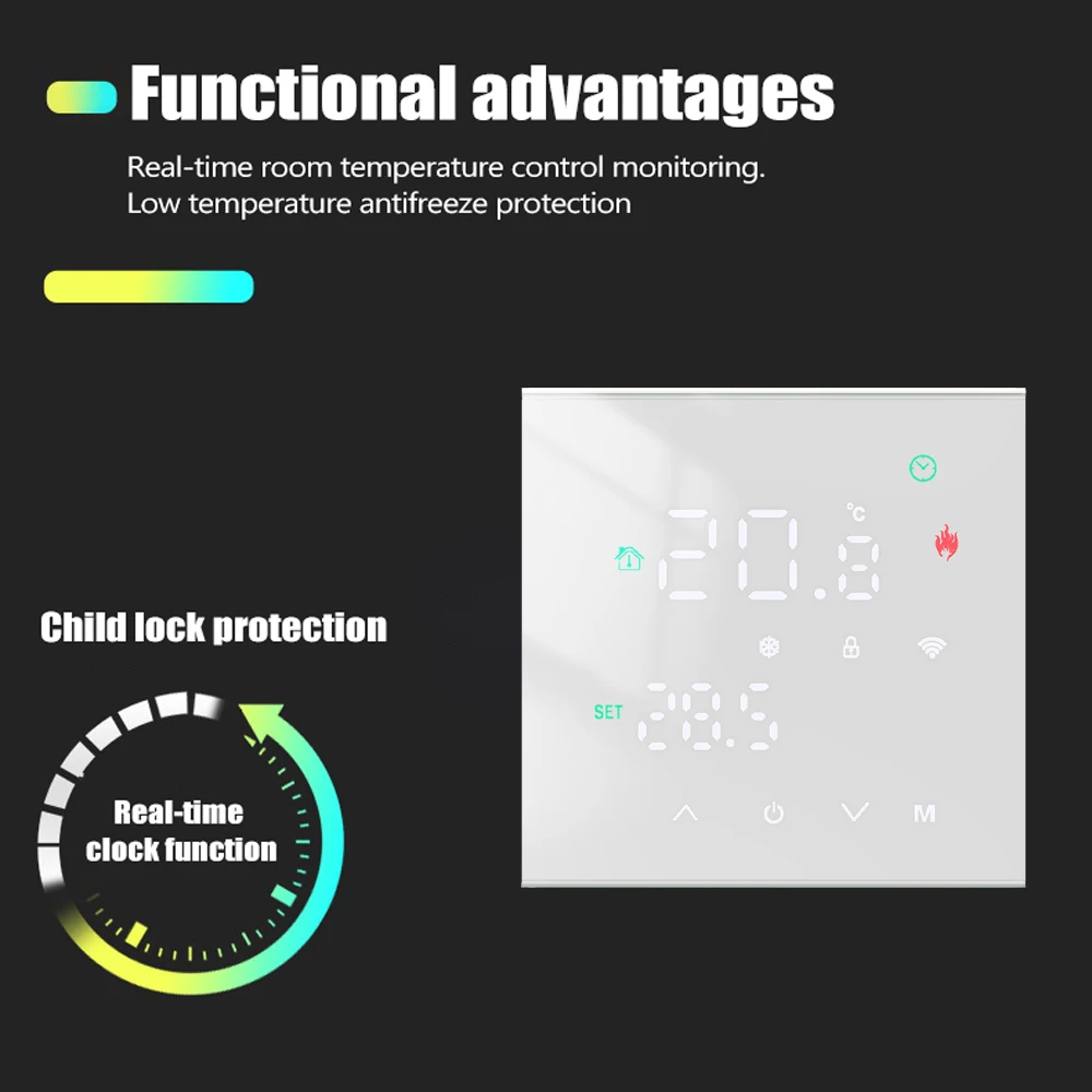 Программируемый термостат Minco Home M3H с сенсорным экраном черный/белый цвет для