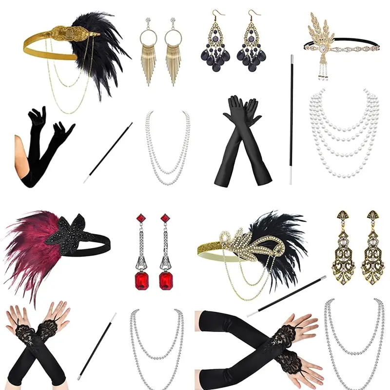 

1920's Cosplay Flapper Halloween Charleston Costume 1920s Gatsby Accessories Pink Nude Headpiece Great Gatsby Feather Headband