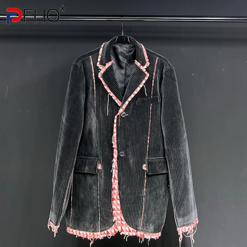 

PFHQ Original Blazer Design Chenille Splicing Wornout Hem Men's Suit Jackets High Quality Summer 2023 Street Trendy Coat 21F1412