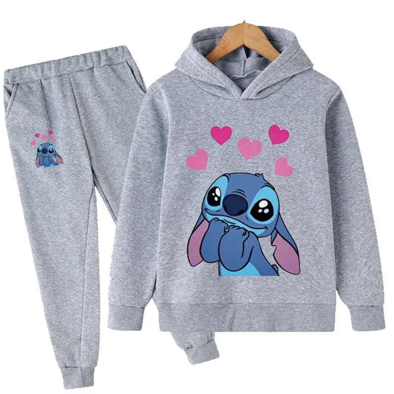 

Cartoon Stitch Hoodies Kids Baby Boys Clothes Fashion sports sets long-sleeved pants 2-piece suit spring Disney girls Clothing
