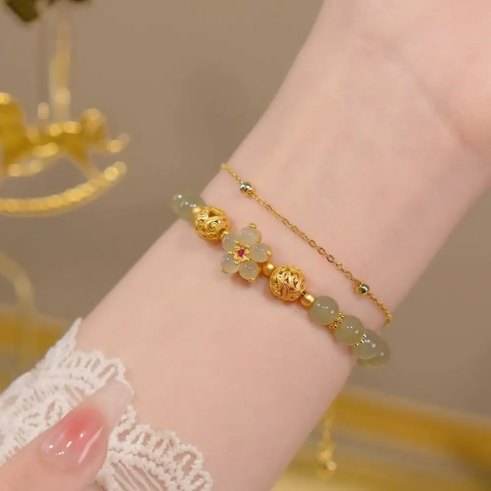 

Jade Bracelet For Women Chinese Style Ancient Style Flower Bead Bracelets Woven Hand Rope Emerald Bangles Girls Luxury Jewelry