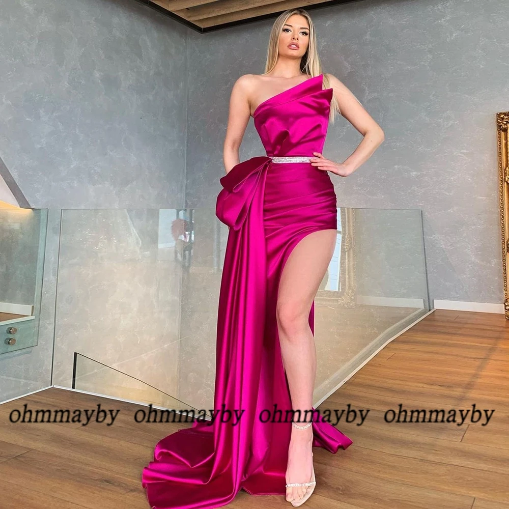 Купи Sexy High Slit Prom Dresses One Shoulder Sleeveless Beading Asymmetric Floor Length Party and Banquet Guest Evening Gowns за 4,928 рублей в магазине AliExpress