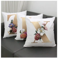 golden english alphabet letter print with flower pillow case cushion throw cover for sofa bedroom decor room decoration 45x45cm