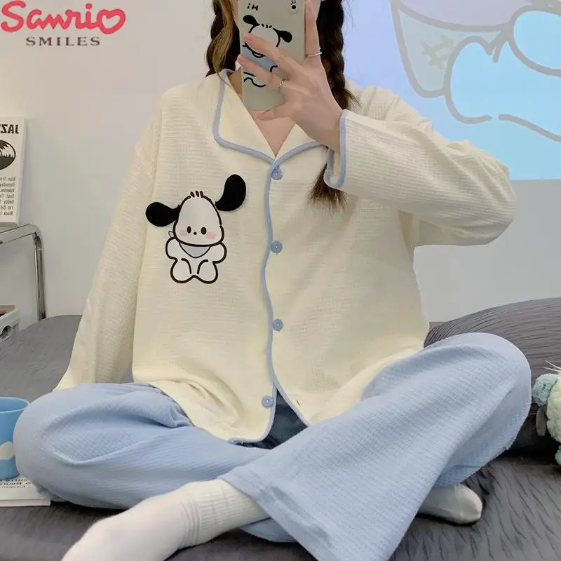 

Sanrio аниме Kuromi понравико Kawaii Весенняя Пижама для девочек милый мультяшный длинный рукав брюки мягкий стрейч Домашняя одежда подарок