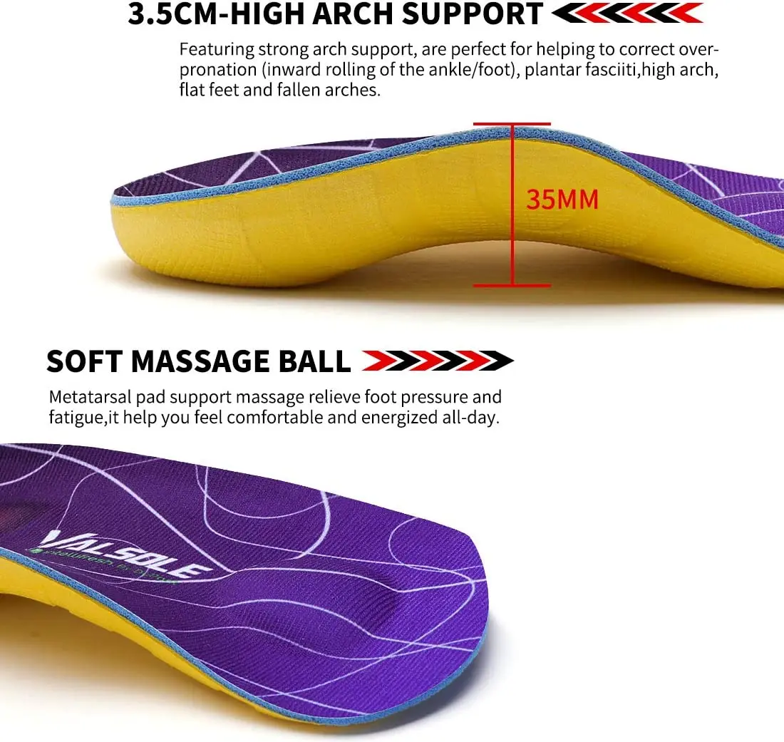 VALSOLE 3/4 Extra High Arch Support Insoles Orthotic Inserts For Running Sports Relief Heel Pain,Plantar Fasciitis,Flat Feet2022