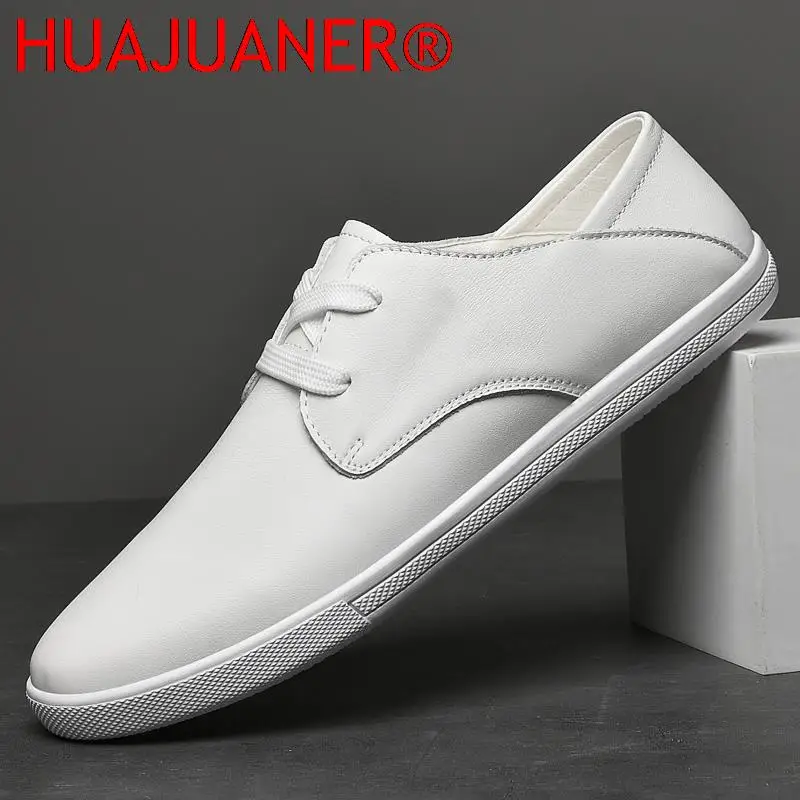 

White Shoes Men Casual Shoes Genuine Leather Men's Sneakers Cool Street Boys Shoes Black Brand Male Footwear Flats Men Shoes