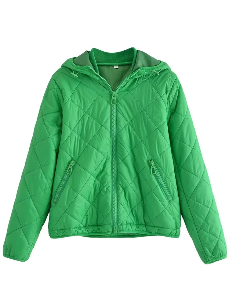 2022 Autumn Winter Chic Women Oversized Green Hood Parkas Ins Style Pockets Female Coat Jacket