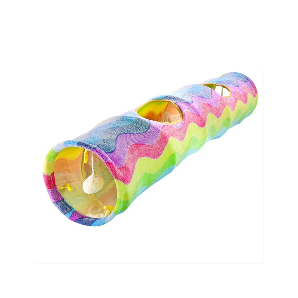 

Туннель для домашних животных в спальню, портативная интерактивная игрушка с 2 отверстиями, с мячом, Радужный подарок на день рождения