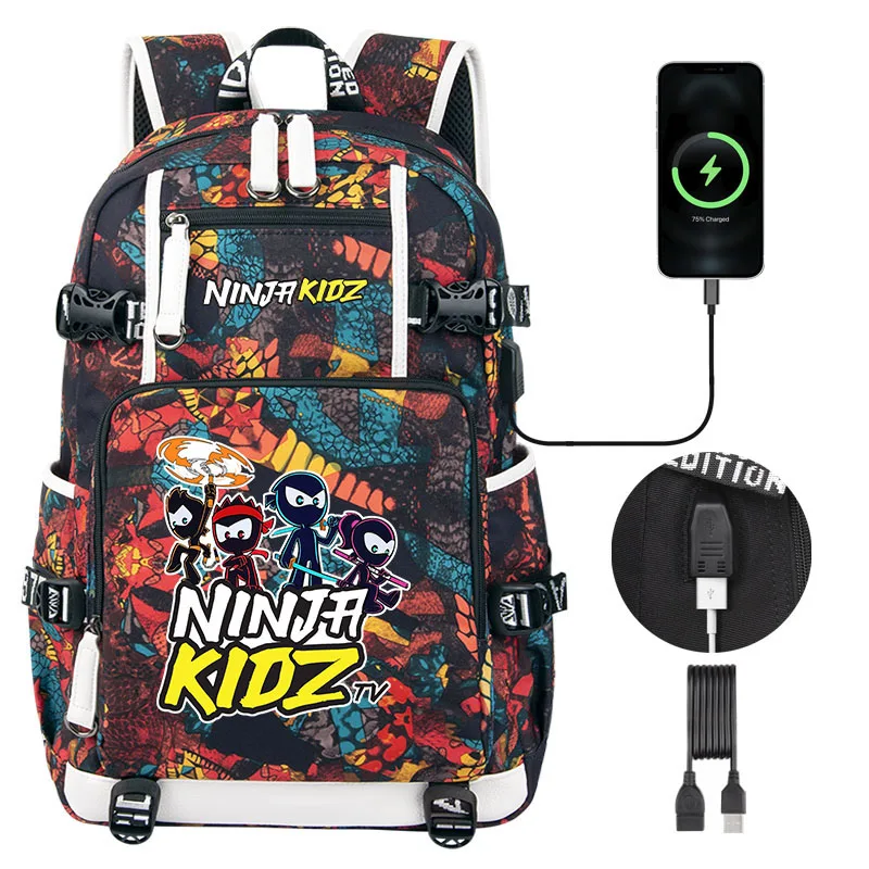 Ninja Kidz High capacity Boy girl school bag Cartoon Print Children Student school backpack USB Woman men Shoulders Bag Mochila