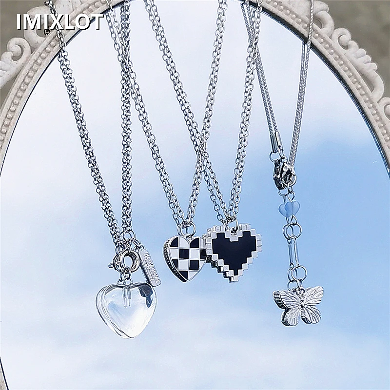 

Kpop Black Heart Butterfly Pendant Clavicle Collar Chain Necklace For Women Punk Love Choker Grunge Jewelry EMO Y2K Accessories