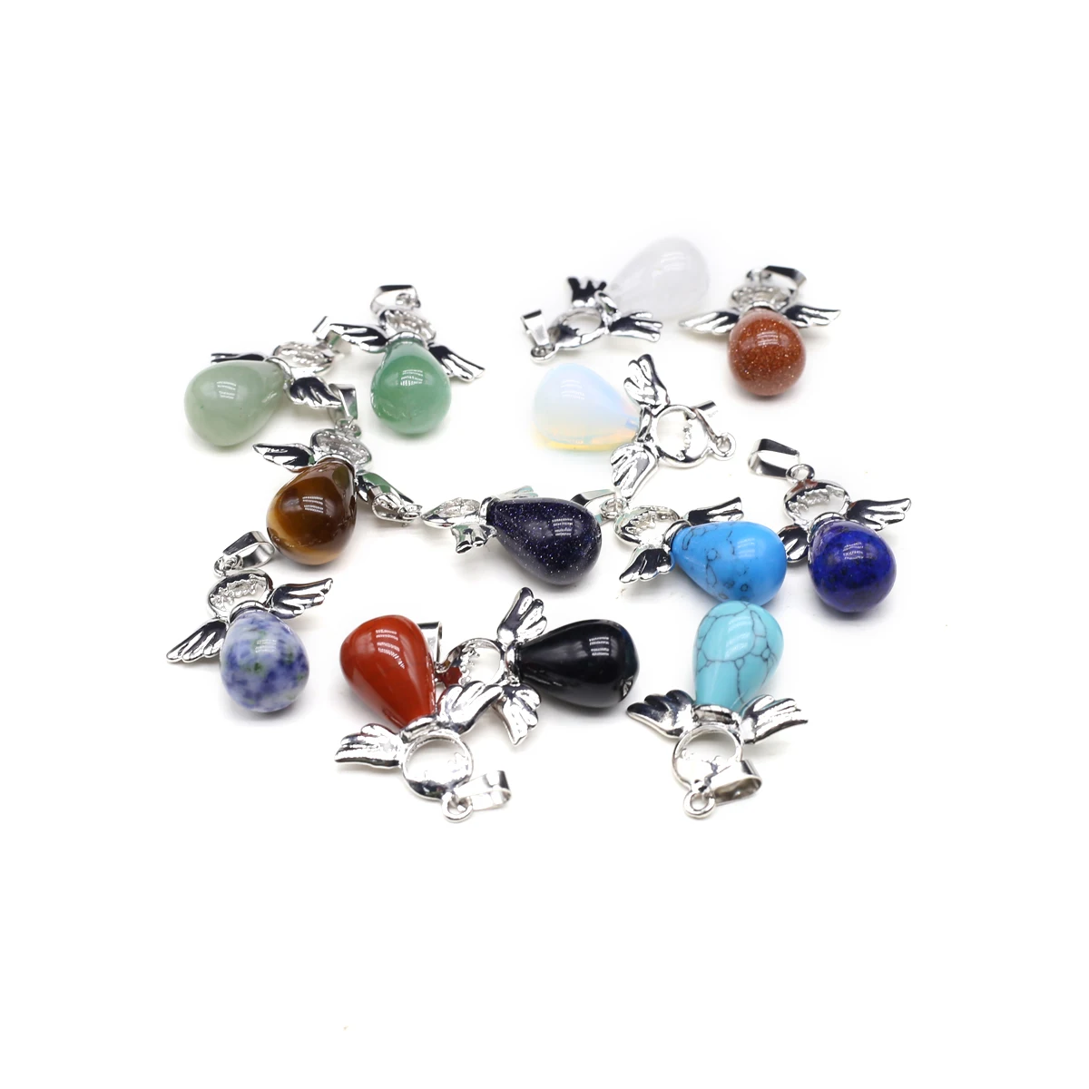 

Natural Stone Pendants Cute Angel Blue Turquoise Quartzs Opal Charms for Jewelry Making DIY Women Necklace Reiki Heal Gifts