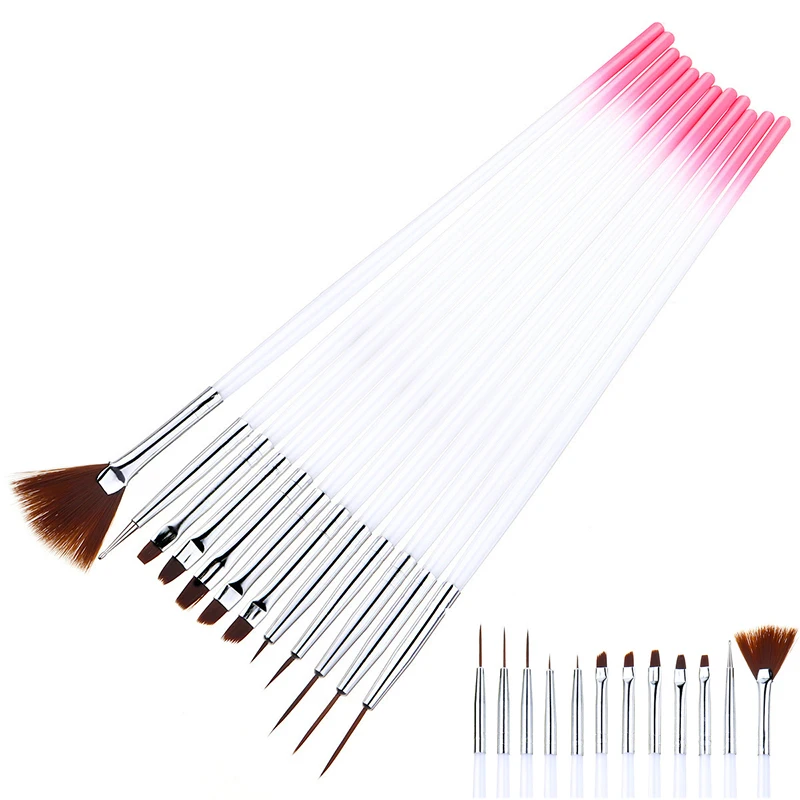 

Hot Sale 12Pcs/Set Nail Art Liner Drawing Brush Acrylic Dotting Flat Carving UV Gel Extension Manicure Tool Painting Pen