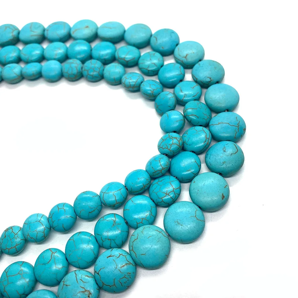 

Natural Stone Turquoise Round Pie Shape Necklace Loose Beads 8-15mm Charm Jewelry DIY Necklace Bracelet Earring Accessories 38cm