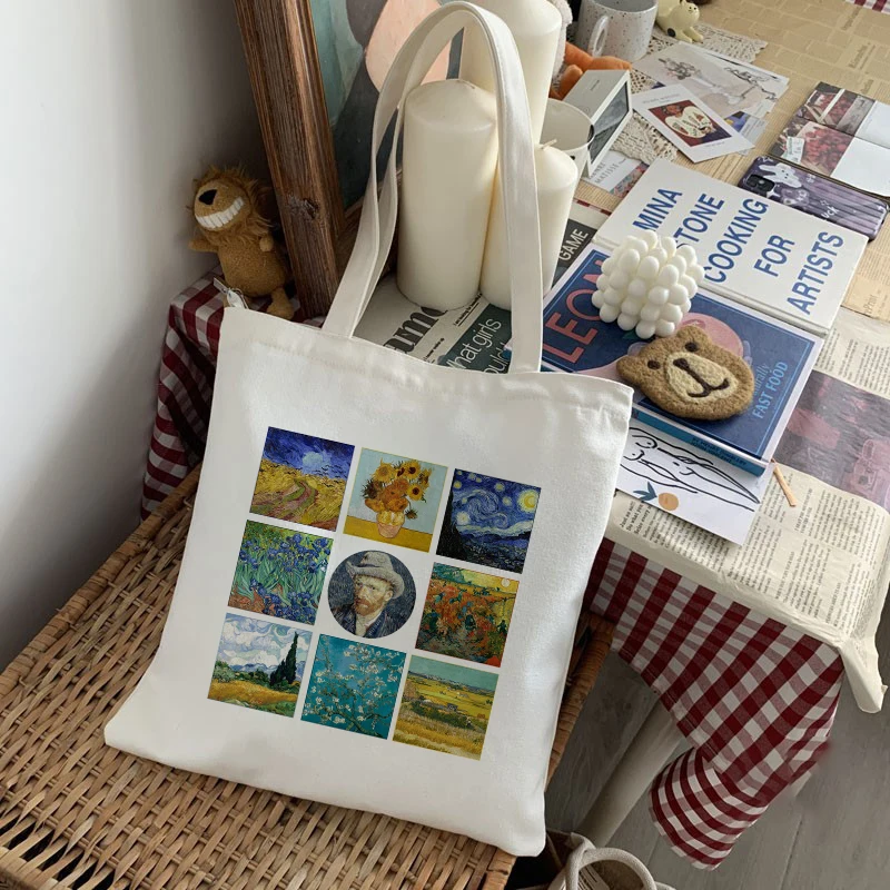

Женская сумка для покупок с рисунком Ван Гога, сумка-шоппер, Женская Холщовая сумка на плечо, забавные вместительные сумки, сумка-шоппер